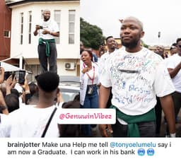 "I can work in his bank" - Skitmaker Brain Jotter sends message to UBA boss, Tony Elumelu, as he signs out of UNILAG.