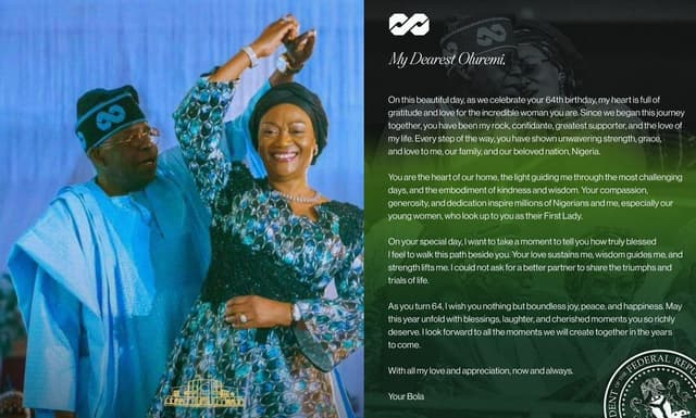 "Your love sustains me" - President Tinubu celebrates his wife, Remi as she turns 64.