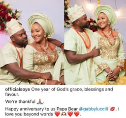 Actor Gabriel Afolayan and wife celebrate their first wedding anniversary