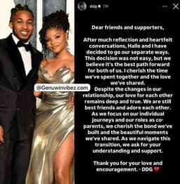 Actress Halle Bailey and dDG announce shocking split