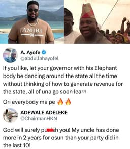 Davido's brother, Adewale slams man who berated his uncle, Governor Ademola Adeleke, over the proposed tax reform bill.