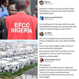 Nigerians react as EFCC recovers an estate with 753 duplexes from a top government official in Abuja.