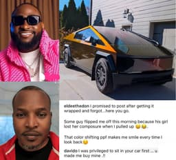 You made me buy mine" - Davido reveals after rapper eLDee showed off his Tesla Cybertruck.