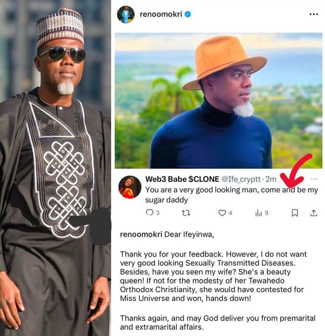 "Have you seen my wife?" - Reno Omokri questions lady who asked him to be her sugar daddy.