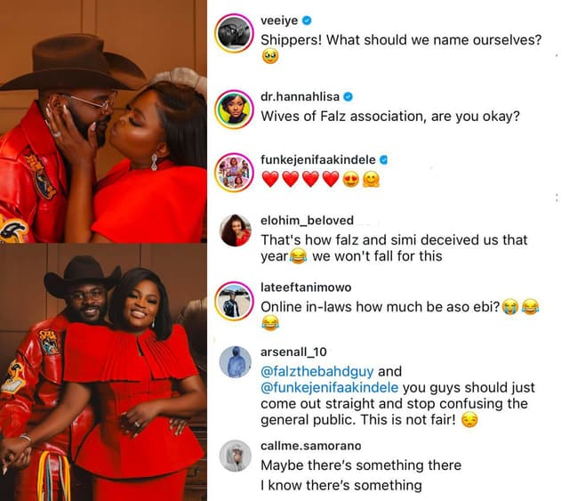 "You guys should stop confusing us" - Fans react as Falz shares romantic photos with Funke Akindele in connection to a movie.